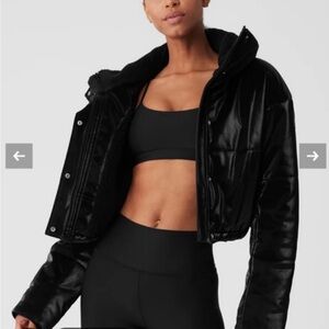ALO Yoga Orion Black Cropped Puffer Jacket with Sherpa Collar XS
